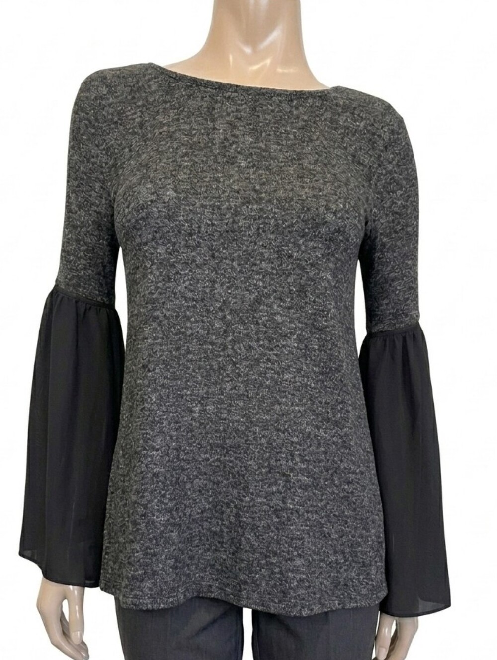 Design Lab Chiffon Bell Flare Sleeve Flowy Top Womens Size Small Black Grey